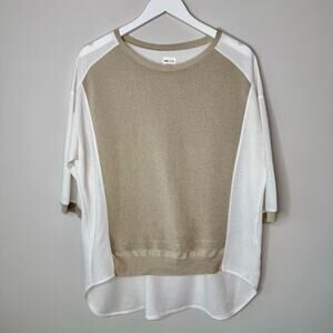 AMS Pure | Mixed Material Casual Short Sleeve Sweater Top Size XL